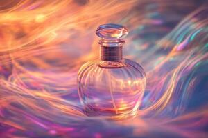 Elegant Perfume Bottle Against Vibrant Swirling Background photo