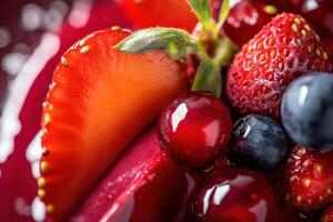 Red Berries and Strawberries on a Dessert photo