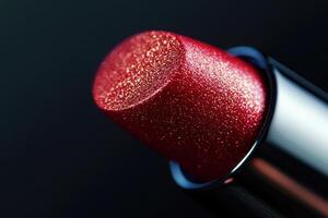Glittering Red Lipstick Close Up Macro Shot photo