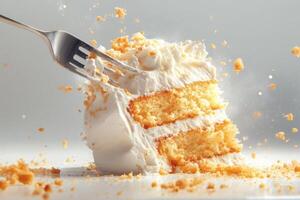 Fork Crumbling Delicious Cake Piece photo