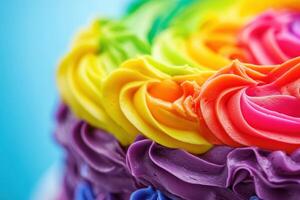 Rainbow layered cake frosting swirls delicious treat photo