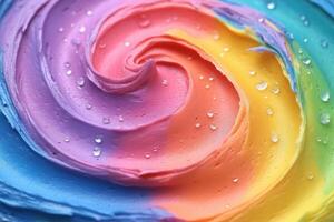 Rainbow Swirled Frosting With Water Droplets photo