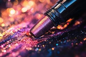 Glittery Nail Polish Dropping Into Sparkling Glitter photo