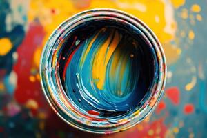 Colorful Paint Swirls Inside a Metal Can photo