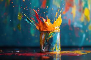 Vibrant paint explosion from a tin can photo