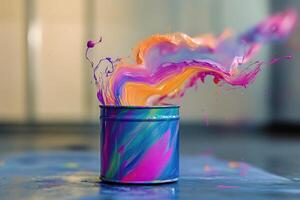 Colorful paint splash erupting from a container photo