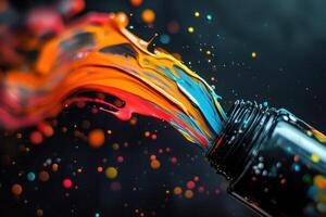 Vibrant paint explodes from a bottle in motion photo