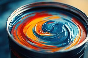 Swirling Blue Orange and Red Paint in a Can photo