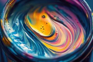Swirling vibrant colors in a paint container photo