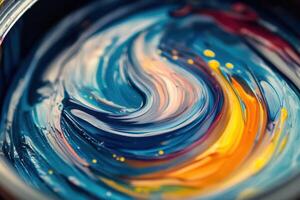 Swirling vibrant paint colors in a container photo