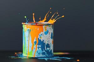 Colorful Paint Splashes From A Metal Paint Can photo
