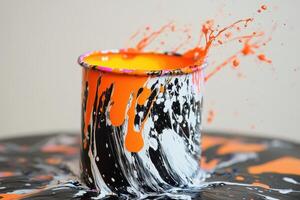 Orange Paint Splashing Into A Decorated Can photo