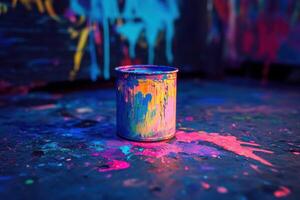 Colorful Paint Can Amidst Vibrant Splashes photo