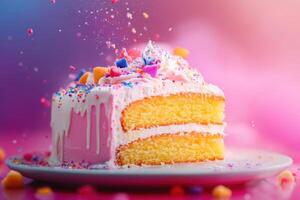 Delicious Pink Cake Sprinkled With Colorful Confetti photo