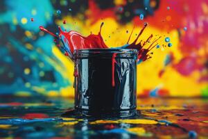 Vibrant Paint Splashing Into A Dark Jar photo