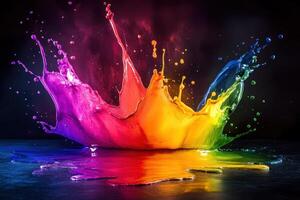 Rainbow paint splash creates vibrant colorful explosion photo