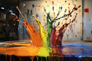 Rainbow Paint Exploding In Artistic Splatter photo