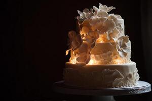 Elegant Three Tiered Wedding Cake With Floral Decorations photo