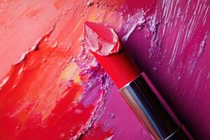 Red Lipstick on a Colorful Painted Background photo
