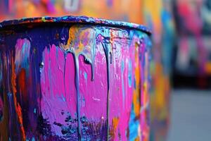 Vibrant Paint Dripping Down a Container photo