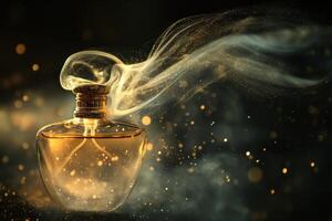 Golden Perfume Bottle With Magical Scent Trails photo