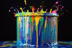 Vibrant Colorful Paint Exploding From Container photo
