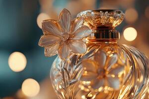 Ornate Glass Perfume Bottle With Flower Adornment photo