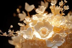 Elegant White Flower Cake Decorated With Gold photo