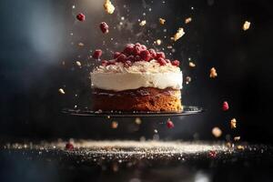 Delicious Raspberry Cake With Whipped Cream Topping photo