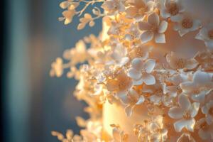 Elegant Wedding Cake Decorated With Delicate Sugar Flowers photo