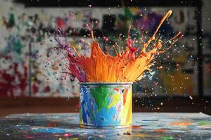 Colorful Paint Exploding From A Container photo