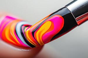 Abstract Nail Art Design With Vibrant Swirls Of Color photo