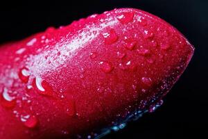 Red Lipstick Closeup Showing Water Droplets photo