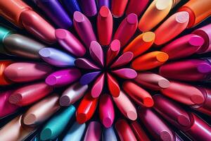 Colorful Lipstick Tubes Arranged In A Floral Pattern photo