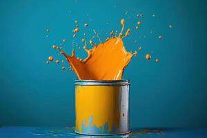 Orange Paint Exploding From A Metal Can photo