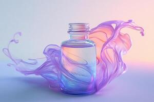 Glass Bottle with Purple Liquid and Swirling Fabric photo