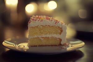 A Delicious Slice Of Two Layered Sprinkled Cake photo