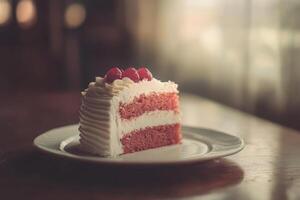 A Slice Of Red Velvet Cake With Cream Cheese Frosting photo