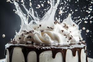 Delicious Chocolate Cake With Whipped Cream Splash photo