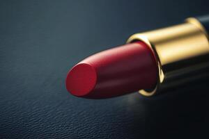Red Lipstick On Dark Background Close Up View photo