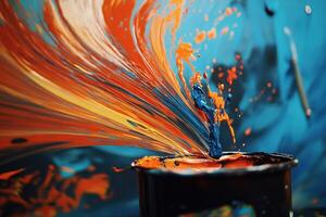 Vibrant Paint Swirls Splashing Into Container photo