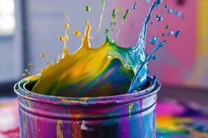 Colorful Paint Splashing Into A Container photo