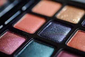 Closeup view of a shimmering eyeshadow palette photo