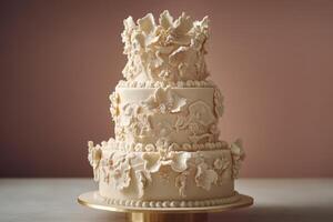 Elegant Three Tiered Wedding Cake With Floral Decorations photo