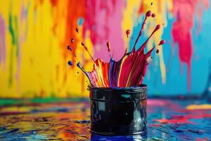 Colorful Paint Splash in Black Container photo