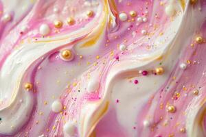 Whipped Cream Swirls Decorated With Sprinkles And Pearls photo