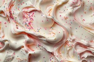 Swirled Cream Frosting With Colorful Sprinkles photo