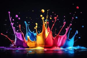 Vibrant paint splashes create colorful explosion art photo