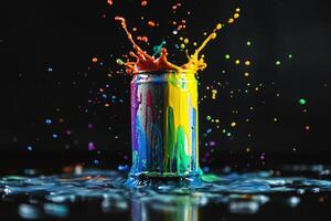 Colorful paint explosion on a metal can photo
