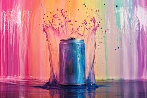 Colorful Liquid Splashing on Aluminum Can photo
